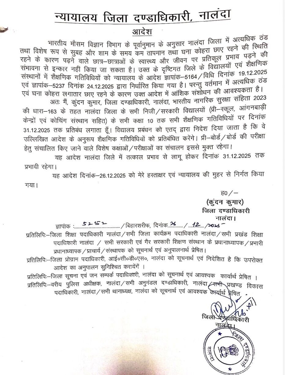 भीषण ठंड और घने कोहरे का असर: नालंदा में कक्षा 10 तक के सभी स्कूल 31 दिसंबर तक बंद, डीएम का आदेश 2 1001147459 edited